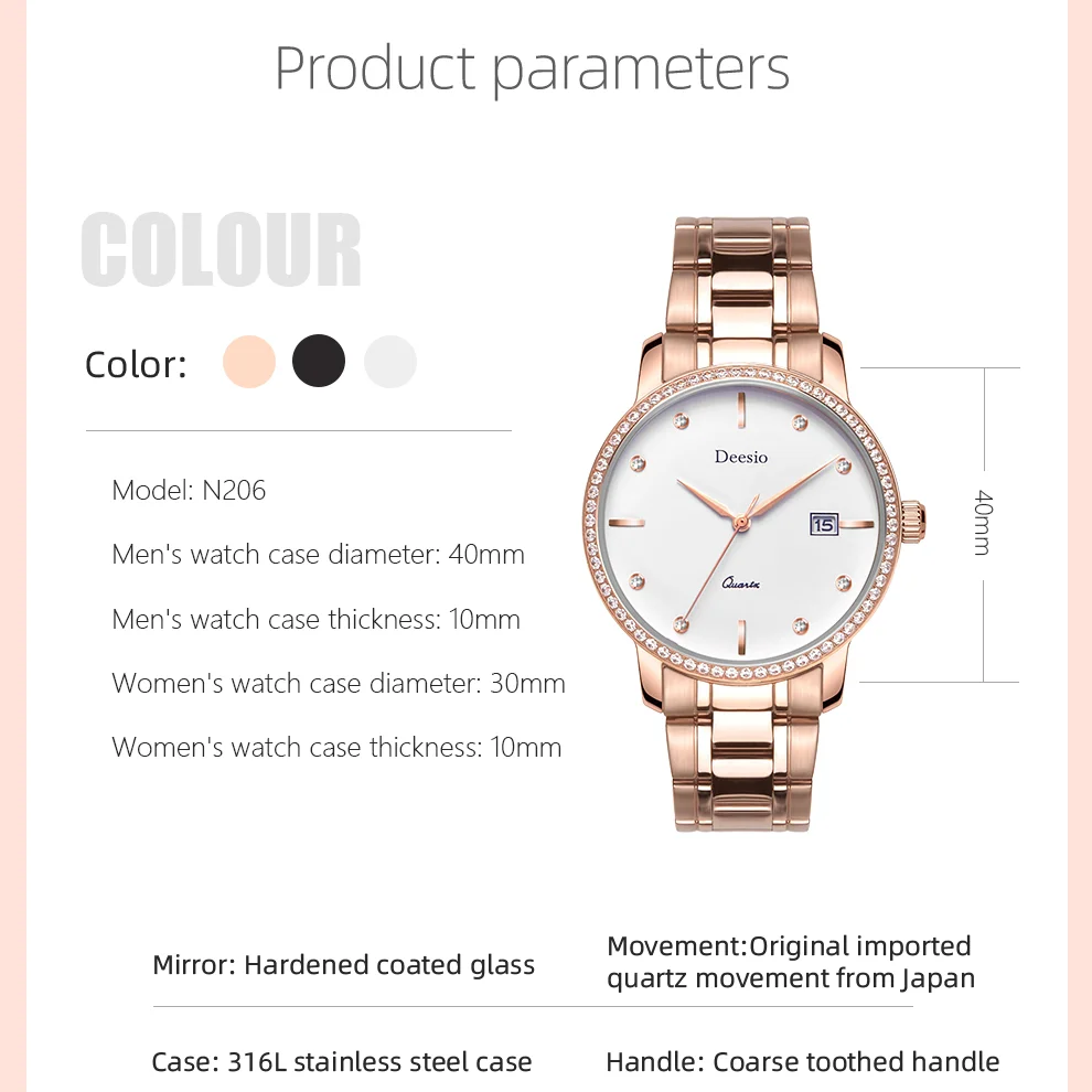 Deesio Brand Design Japan Movement Quartz Watch Waterproof Fashion Casual Business Couple Watches Gifts relogio masculino