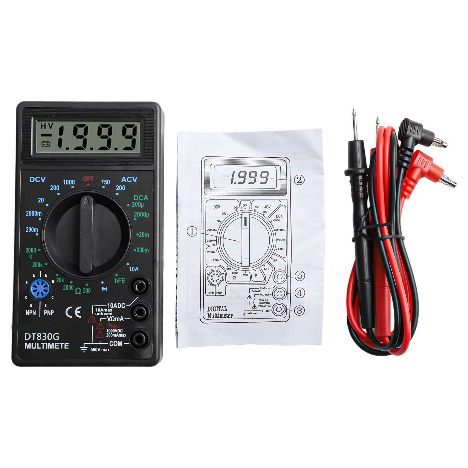 DT830G AC/DC LCD Digital Multimeter 750/1000V Voltmeter Ammeter Ohm Tester High Safety Handheld Meter Digital Multimeter