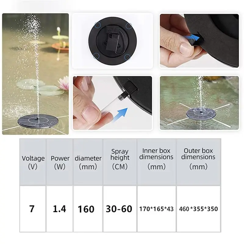 A02F-18Cm Solar-Powered Fountain Pumps For Circulation Aerator,Garden Rockery Sprinkler,Fish Pond Water Tank With Color Light