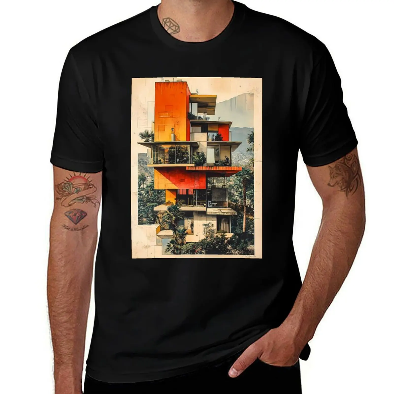 

Vibrant Mid-Century Modern House Art T-Shirt animal prinfor boys summer tops fashion shirts men graphic t shirts