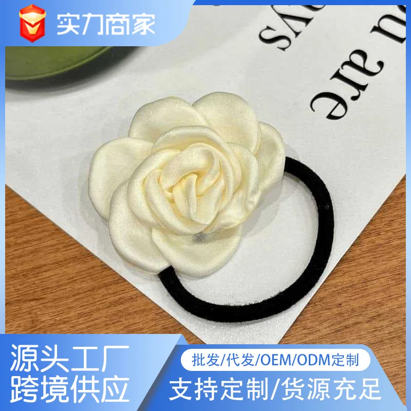 ربطة شعر أنيقة للنساء بتصميم كاميليا وردة بيضاء عتيقة، إكسسوار شعر مرن متعدد الاستخدامات