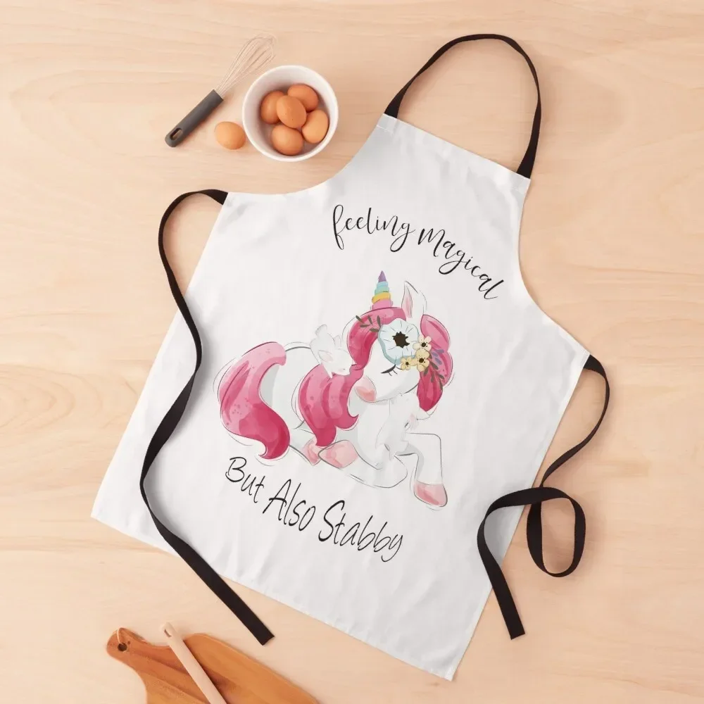 Feeling Magical But Also Stabby: Cute Gift for Unicorns Lovers Apron waiter For Hairdresser Apron