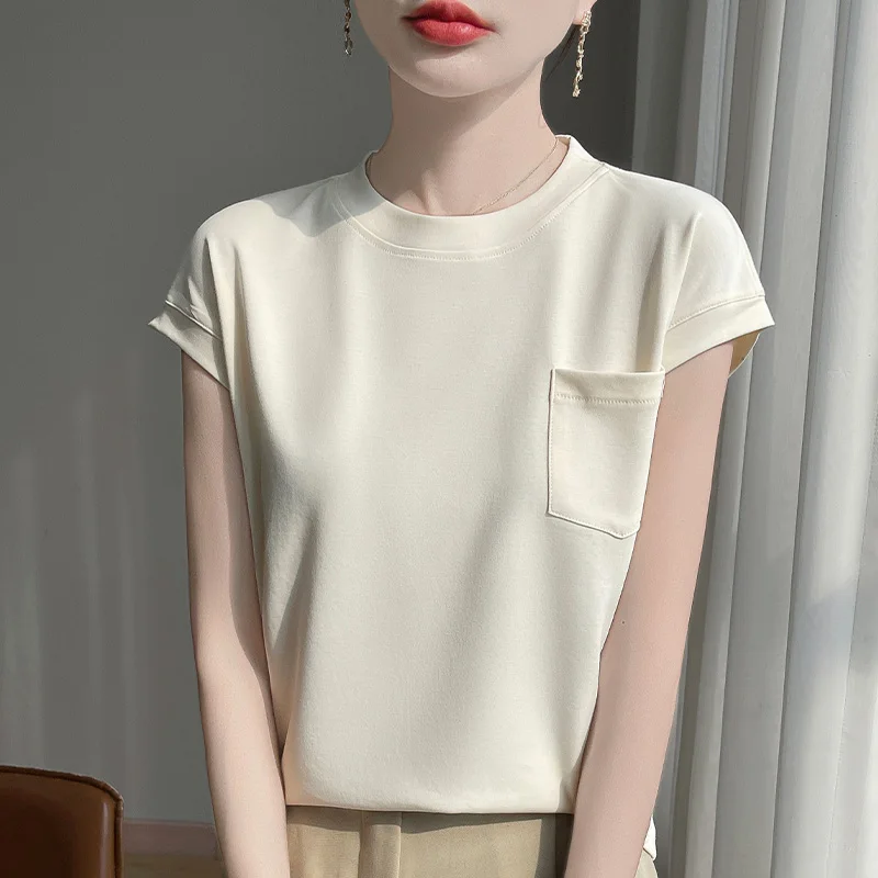 Spring And Summer New Mercerized Cotton Short-Sleeved T-Shirt Women's Blouse Flying Sleeve Bottoming Shirt Cotton T-shirt