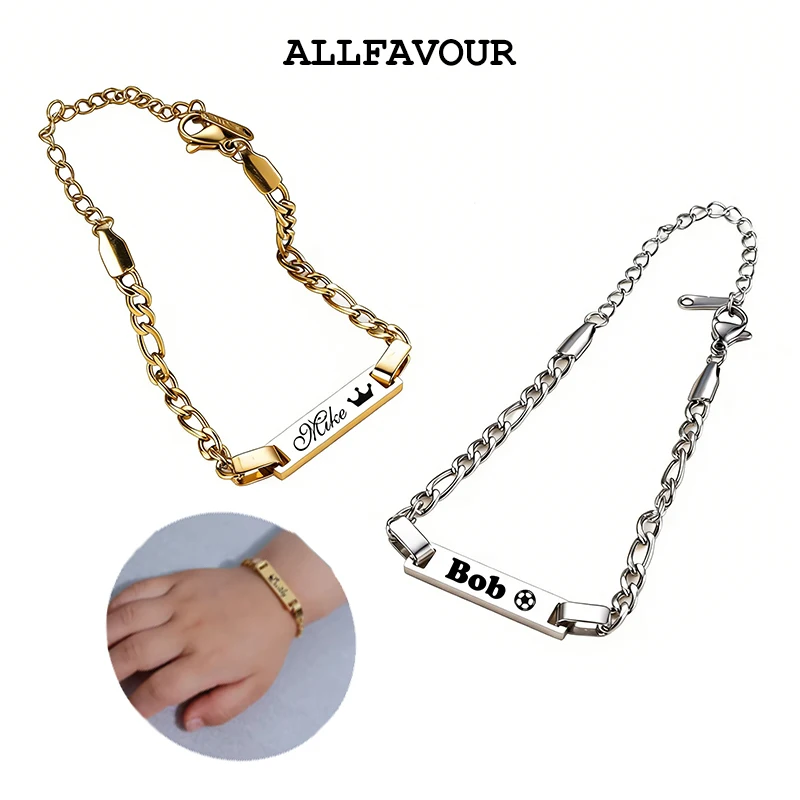 

Trendy Children Personalized Custom Bracelet Engraved Name Date Classic Stainless Steel Bangles Birthday School Day Jewelry Gift