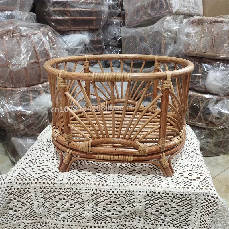 دعائم تصوير للأطفال حديثي الولادة - كرسي سلة من الخيزران بتصميم عتيق وسرير ملحقات خلفية لالتقاط الصور للفتيات والفتيان #1