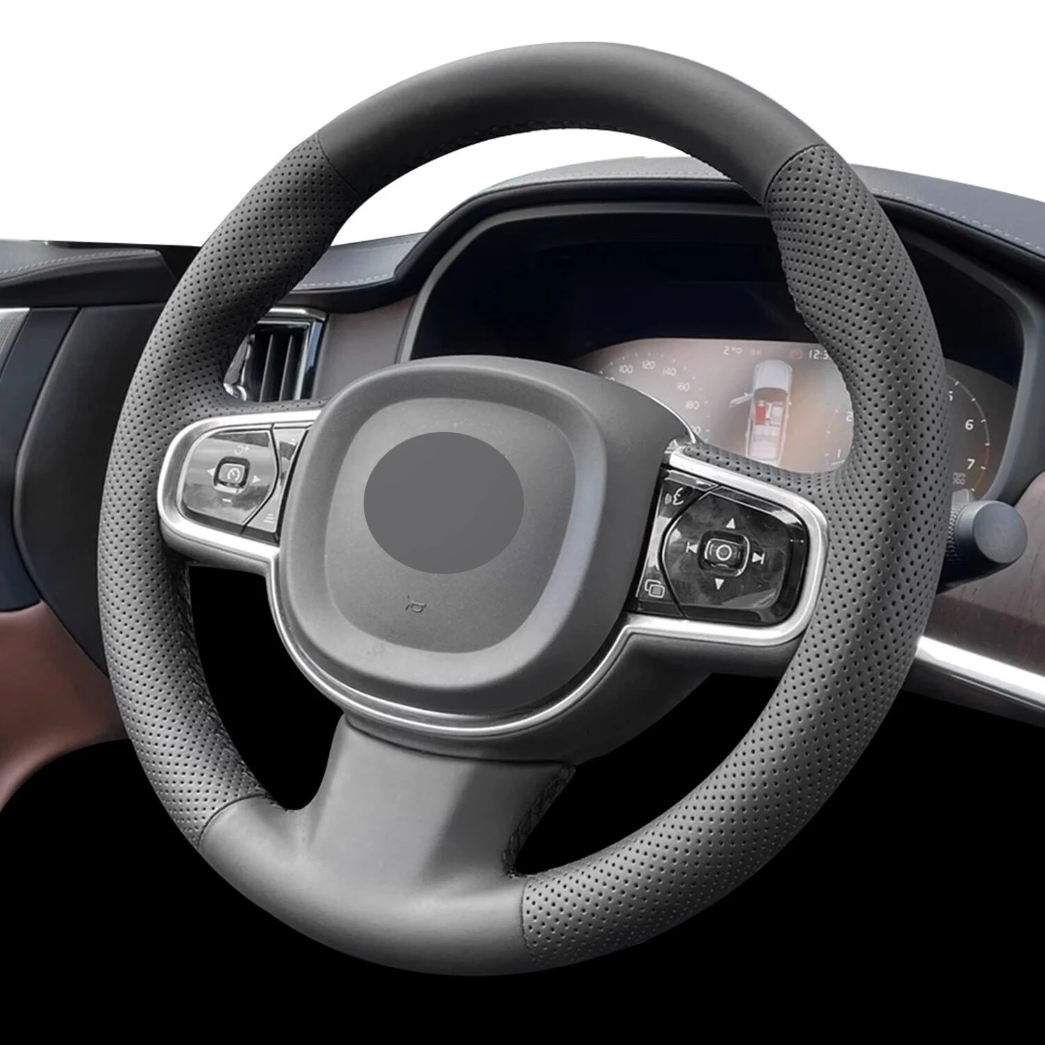 Genuine Leather Suede Steering Wheel Cover Wrap Black Thread Car Accessoires Specifically for VOLVO XC90 S90 XC60 S60 V90 CC