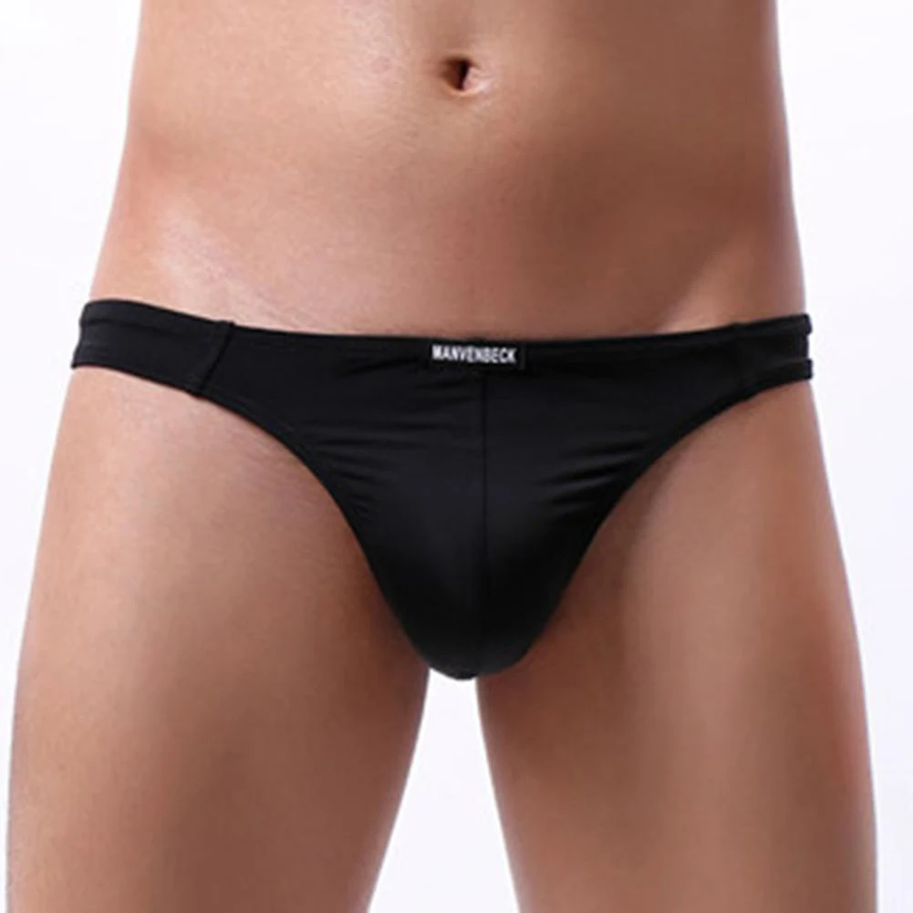 

Low Waist Men\\\\\\'s Ice Silk Underwear Thong with Pouch Ultra Thin Solid Color G Strings T Back Suitable for Night and Sleep