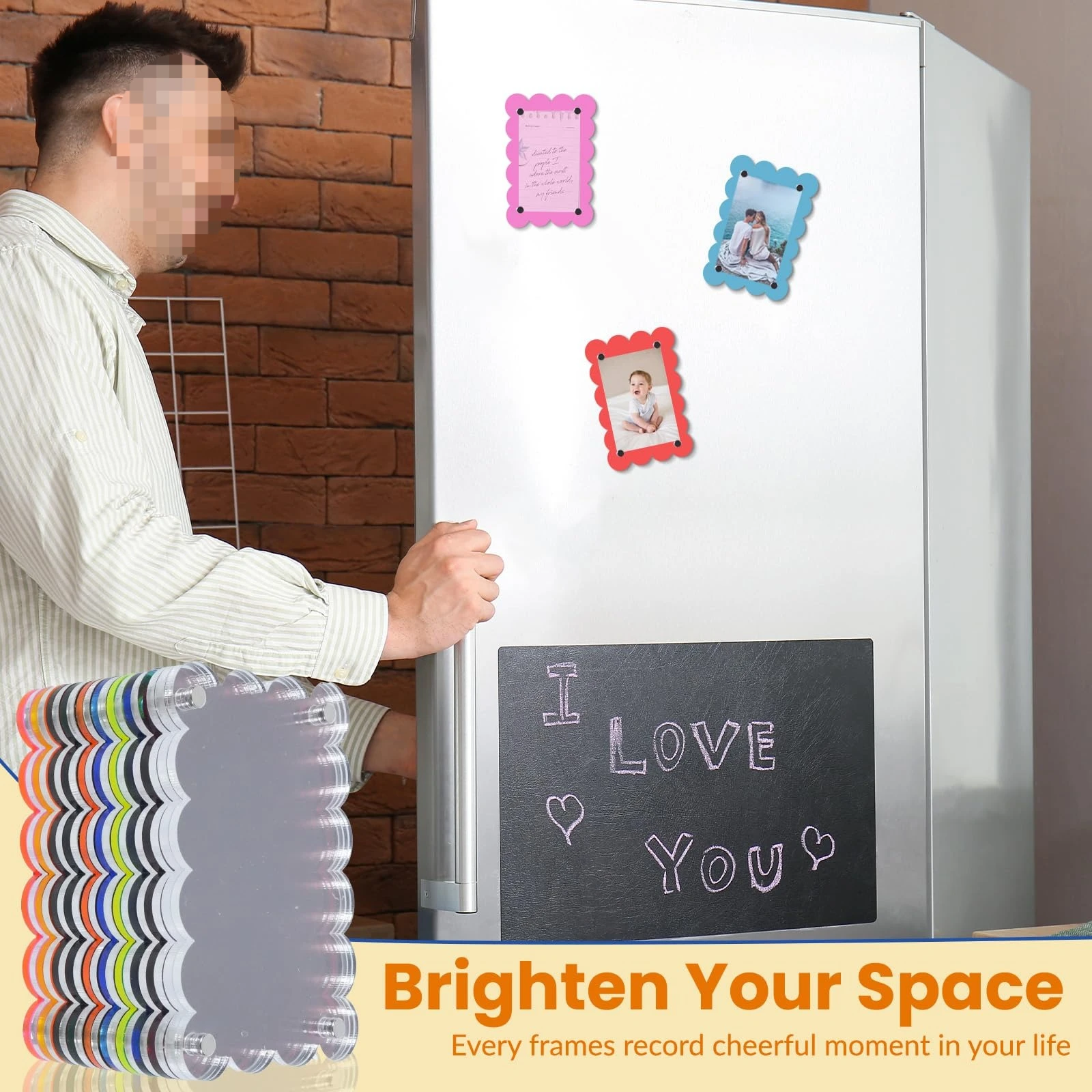 10 Pack Acrylic Fridge Magnetic Picture Frames Scalloped Clear Polaroid Frames Double-Sided Magnet Photo Holder
