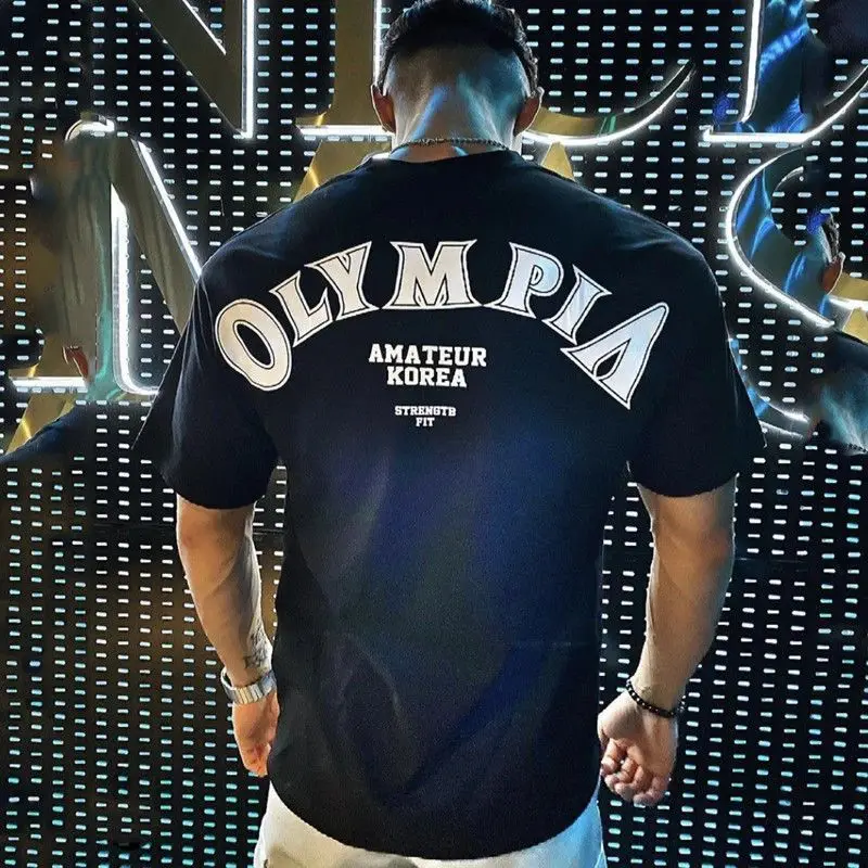 GYM Neues lockeres, modisches Marken-Sport-T-Shirt mit Kragen, kurzärmelig, lässig, Sommer, Buchstaben-Print, für Herren, vielseitig kombinierbar, Training, für Paare
