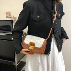 High-End Texture Women's Underarm Shoulder Bag Fashion Lamb Wool Splice Design New Crossbody Bag Retro All-Matching Commuter Bag