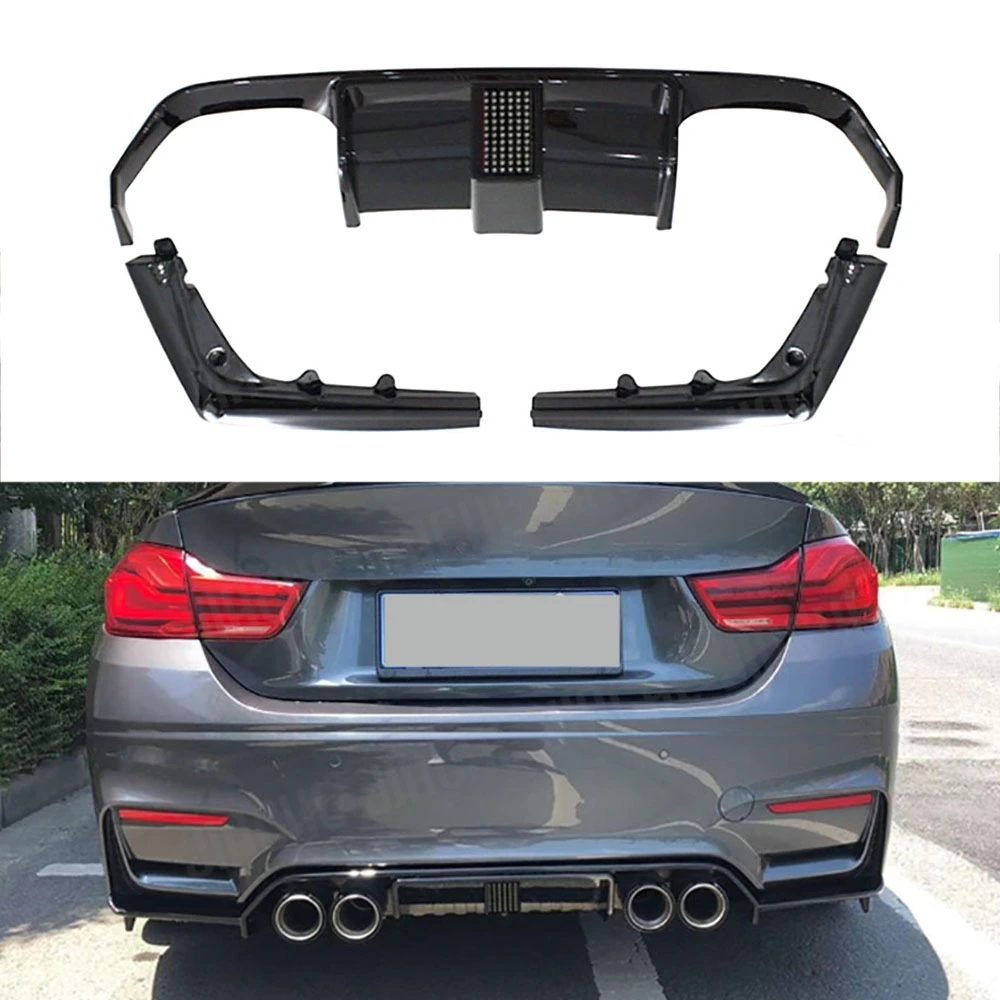 ABS Rear Diffuser Bumper Lip Spoiler For BMW 3 Series 4 Series F80 M3 F82 F83 M4 2014-2019 Rear Lip Diffuser With Lamp