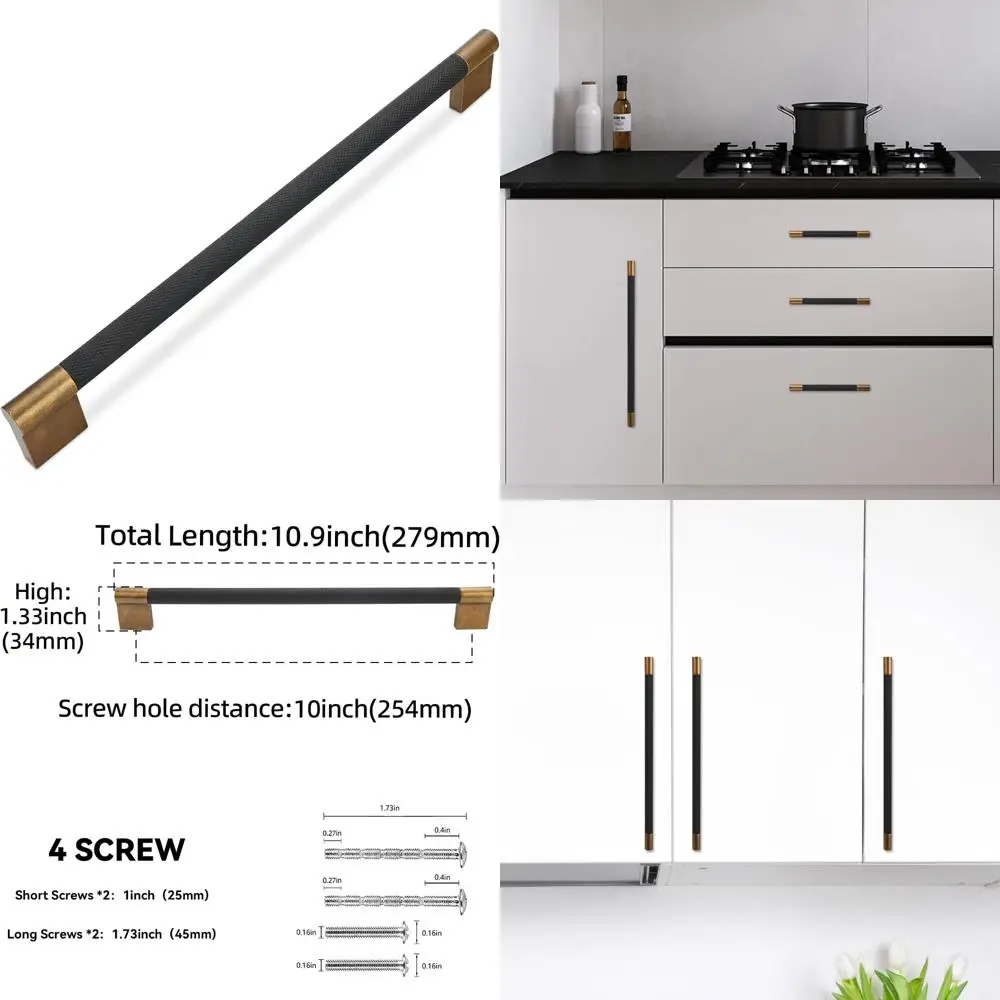 

Ручки для кухонного шкафа, 6 шт., 12-3/5 дюймов, черная и античная латунь, ручки с накаткой, ручки для ящиков, фурнитура для шкафа
