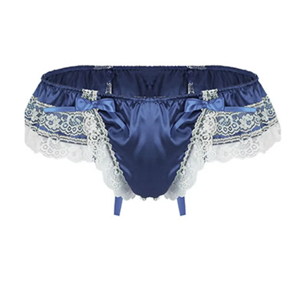 Men Sissy Lace See-through Panties Sexy Satin G-String Thong Briefs Underwear Lace T-pants Sex Appeal Panties Nightclub Show