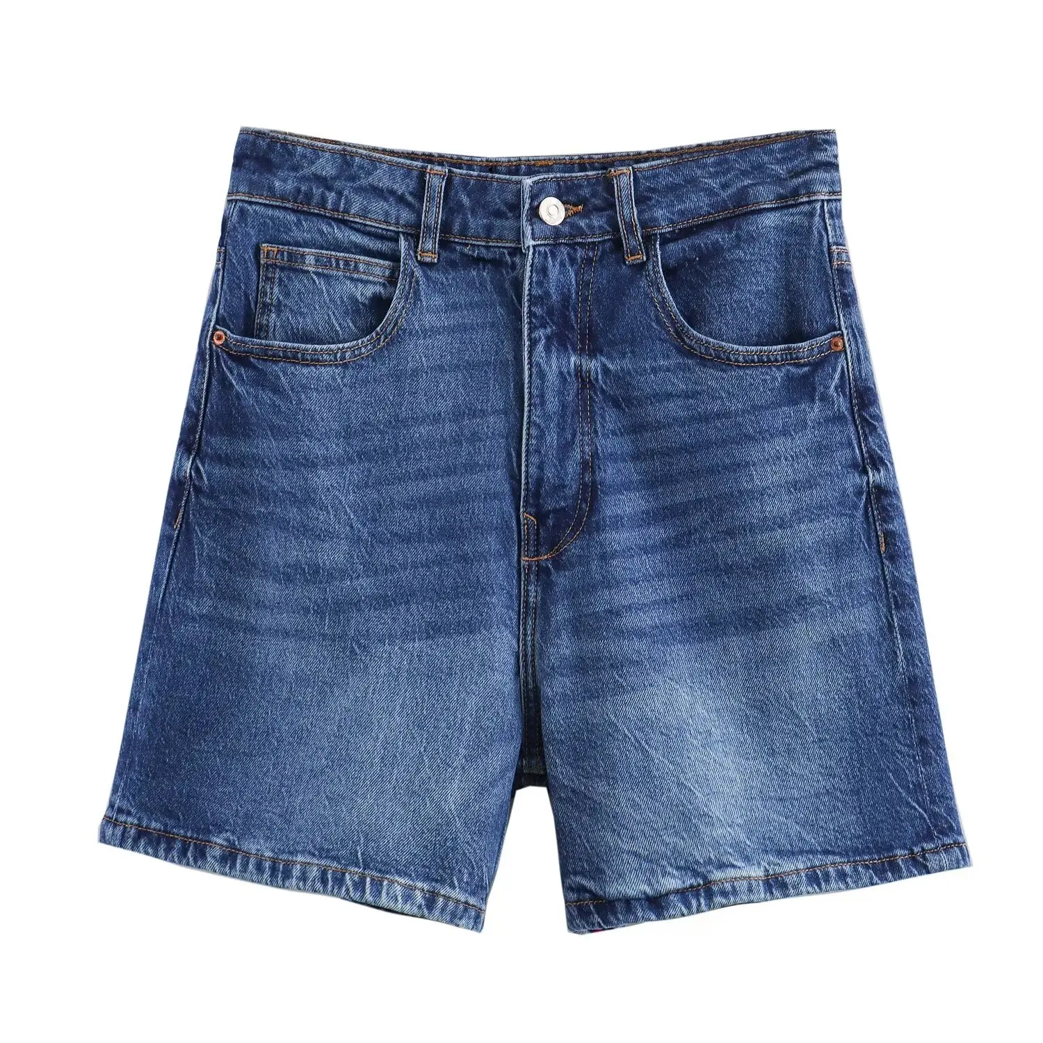 Tangada 2024 Summer Women Solid Denim Shorts High Waist Female Shorts 6X0287