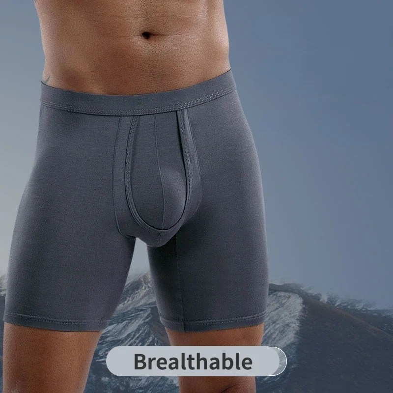 Mann Sport einzigartige Form Unterwäsche super lange Unterhose Anti-Reibung Gym Boxer modale elastische Höschen