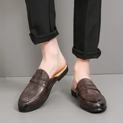 Casual men's half slippers Classic Comfort and Gentleman Style Outdoor leisure street Daily party and nightclub leather shoes
