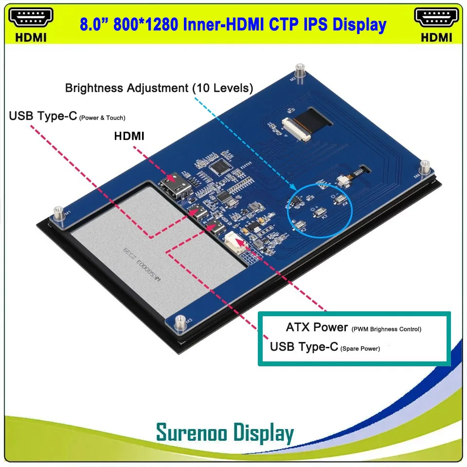 Imagem -04 - Capacitivo Touch Panel Lcd Module Display Monitor Screen Laranja pi Raspberry pi Tft Ips Mipi 8.0 800x1280