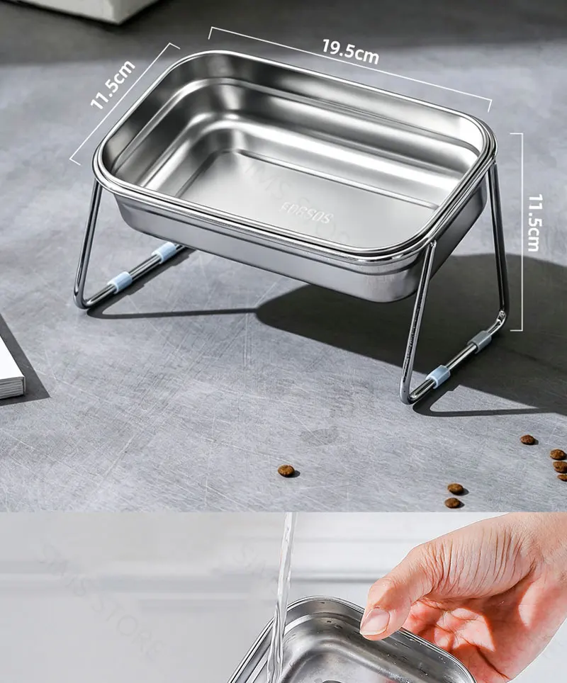 15 ° Erhöhter Katzenspeisewannen-Set aus 304 Edelstahl, Neigbarer Hals-Schutz, Rutschfester Napf mit Hohem Fuß, Futter- und Wassernapf – Detail 4