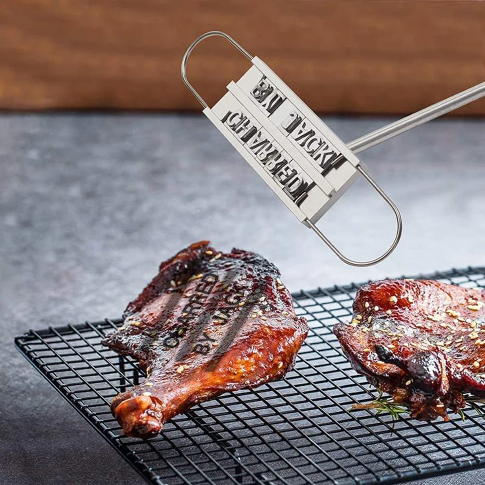 Creative BBQ Meat Branding Iron with Changeable Letters Personalized Barbecue Steak Names Press Tool for Grilling Burger Chicken