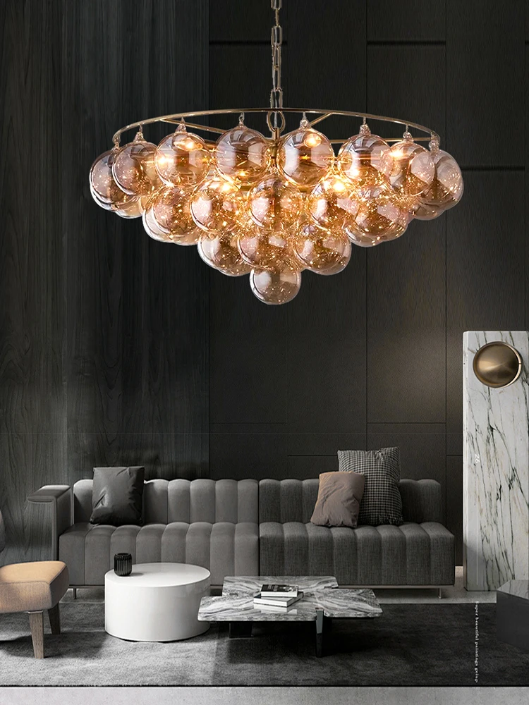 

Amber Glass Bubbles Ceiling Chandeliers New Modern Design Hanging Lamp Living Room Pendant Lighting Fixture Dining Table Lustre