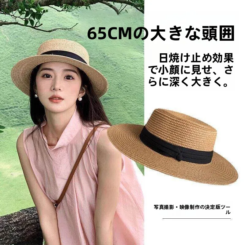 women's-large-head-size-beach-sandal-hat-woven-flat-top-straw-hat-summer-new-style-sun-protection-hat-for-swimming-equipment