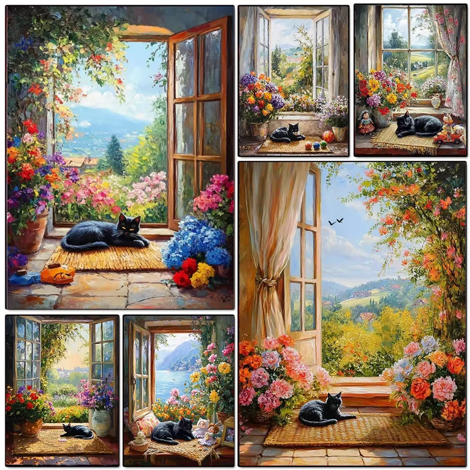 quebra-cabecas-para-adultos-paisagem-de-janela-com-gato-e-flores-frescas-quebra-cabeca-para-decoracao-de-casa-jogos-de-quebra-cabeca-diversao-em-familia-presente