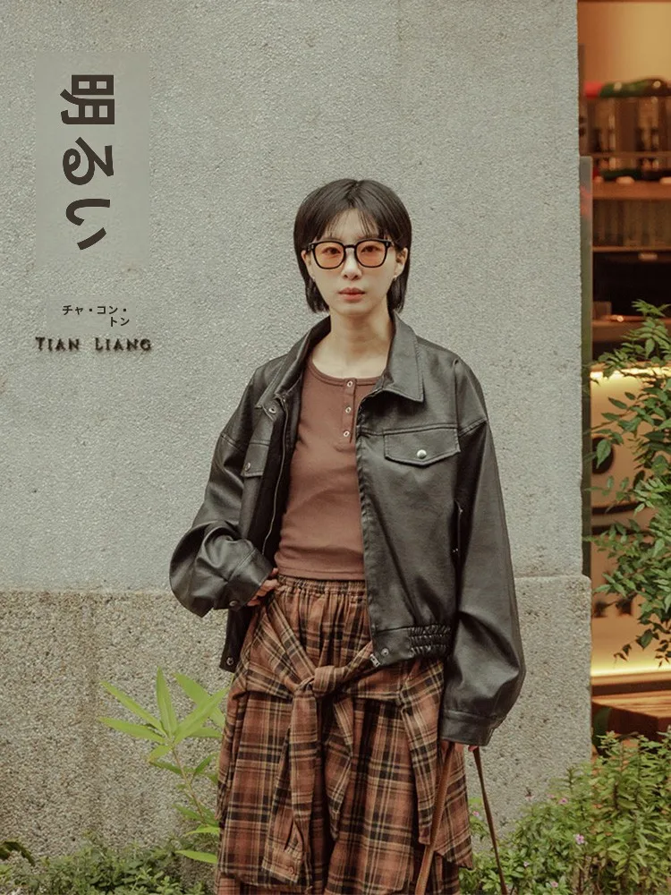 

Новинка Queenop: Женская кожаная куртка-жакет с карманами, повседневная, с длинными рукавами, на молнии, весна-лето