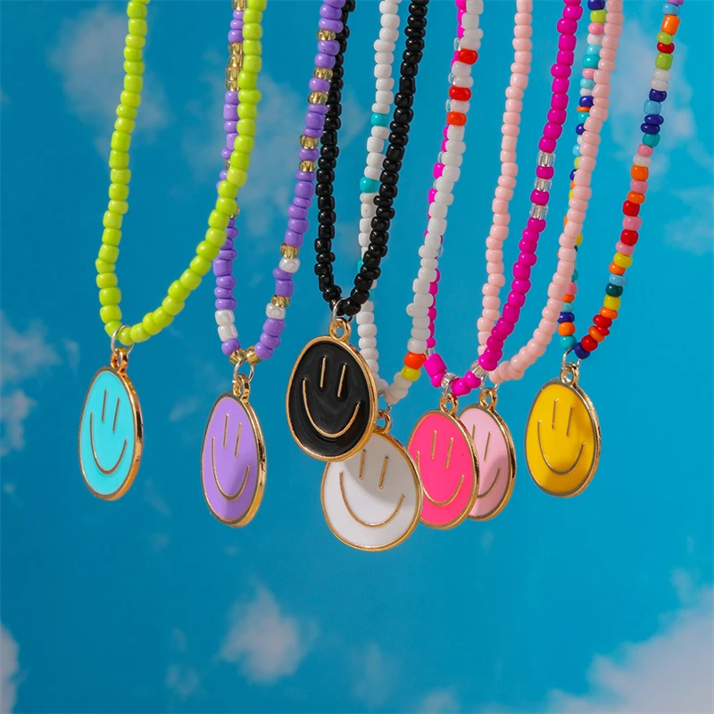 

Fashion Colorful Smile Face Pendant Necklace for Women Handmade Beads Necklace Girls Party Festival Jewelry Gifts