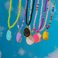 Fashion Colorful Smile Face Pendant Necklace for Women Handmade Beads Necklace Girls Party Festival Jewelry Gifts