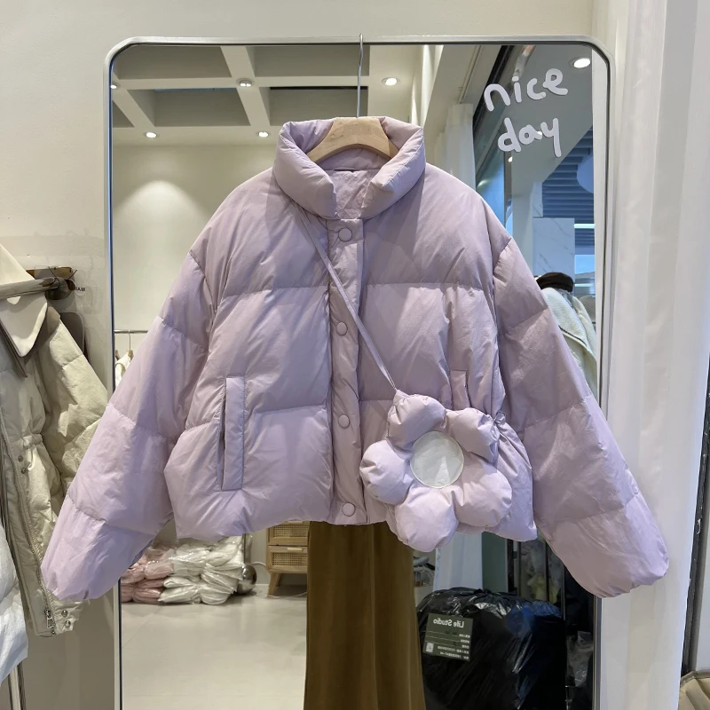 Chaquetas cortas de plumón para mujer, abrigos térmicos gruesos a prueba de viento, informales, de Color sólido, con cuello levantado, para oficina, 2023