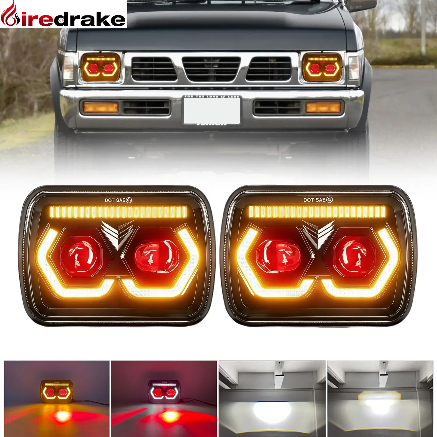 

7x6 LED LED DRL Brightest Jeep Wrangler Off Road Iights Driving Lamp Beam H4 for Wrangler YJ Cherokee XJ 12V24VLamp Bulb