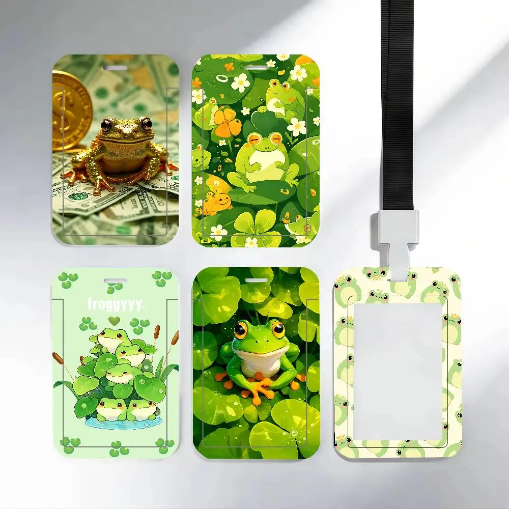 Cute Frog Clear ID Card Holder Lanyard Neck Strap Badge Case Door Credit Card Protector Daily Gift