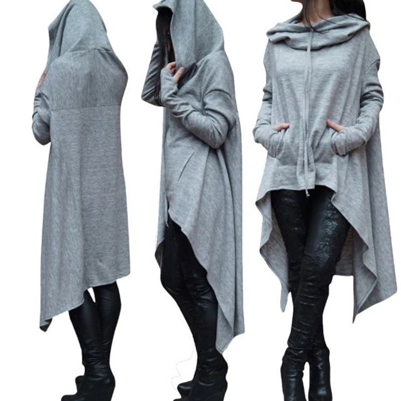 New Style Fashion Women Hoodies Irregular Hem Cotton Long Sleeve Fishtail Solid Color Femmes Sweatshirts Oversize Hoodies Dress