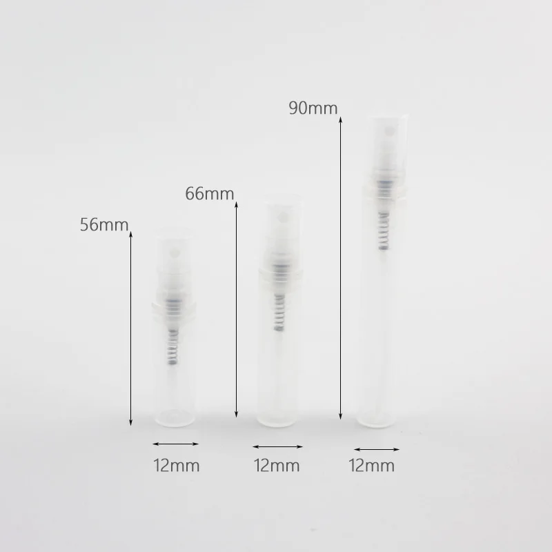 10X2 مللي 3 مللي 5 مللي زجاجات عطر بلاستيكية فارغة رذاذ رذاذ إعادة الملء زجاجة اختبار صغير عينة الحاويات قارورة البخاخة العطور