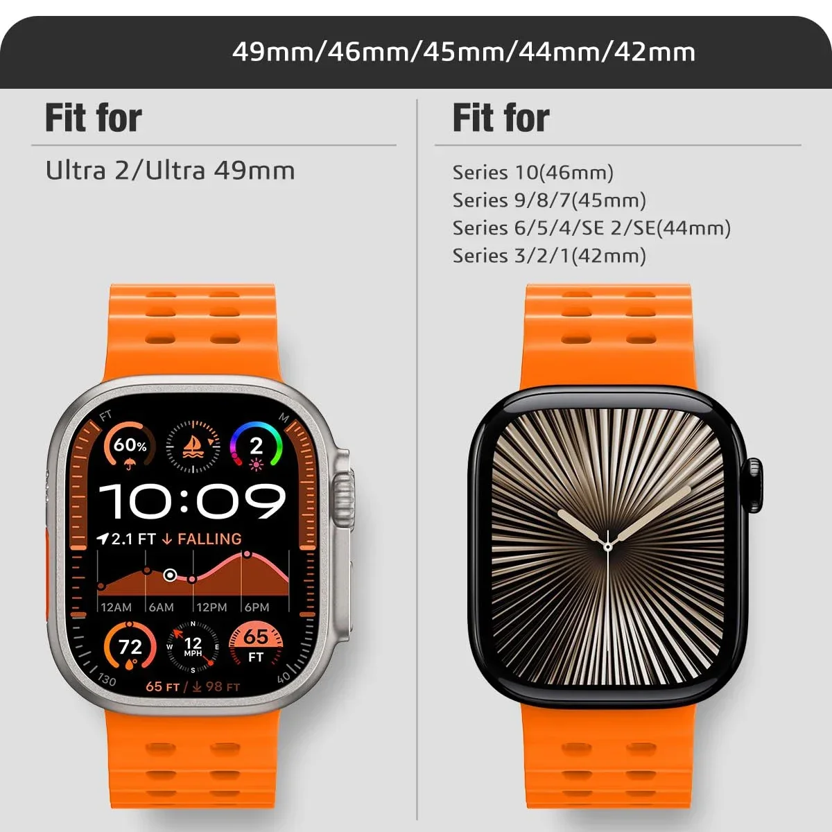 Ocean สายซิลิโคนสําหรับ Apple Watch Band Ultra 2/1 49 มม.10 46 มม.สร้อยข้อมือกีฬาสายรัดข้อมือ iWatch series 9 8 7 6 5 4 SE 45 มม.44 มม.