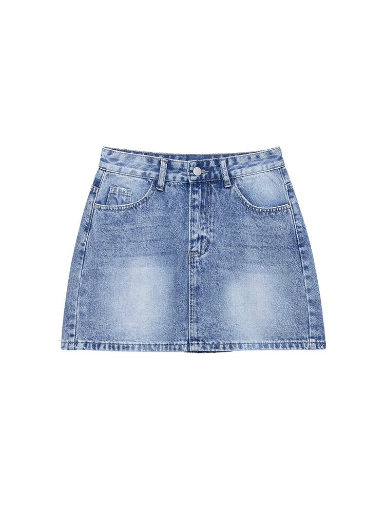 

SIYANG Women Fashion Denim Blue Front Zipper A-Line Mini Skirt Vintage High Waist Female Chic Lady Skirts