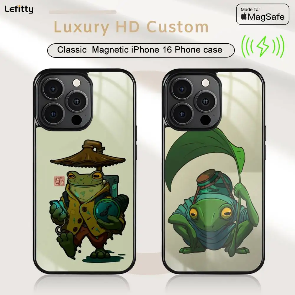 

1PC Retro Cute Frog Phone case For iPhone 16 15 14 13 12 11 Pro Max Plus Mini Magsafe Charging Cover Magnetic Hard Shell