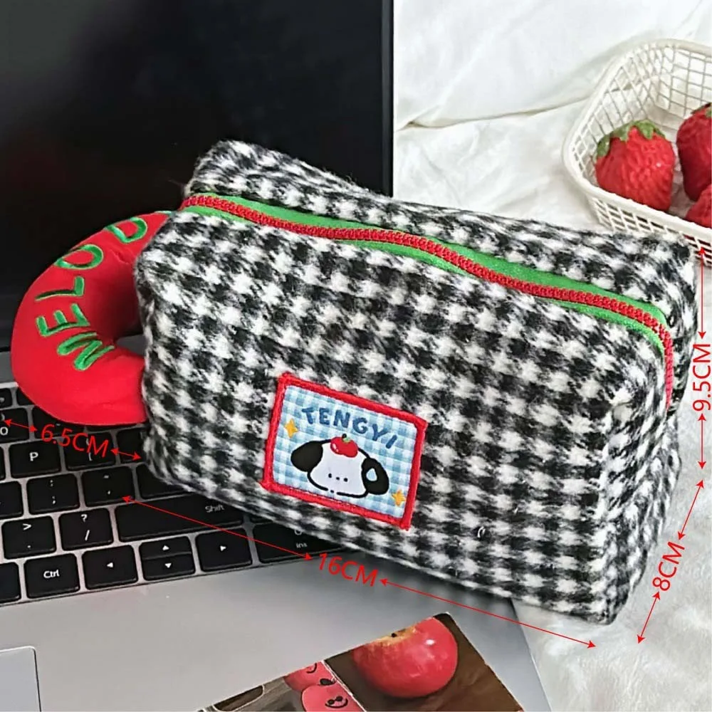 Cute Desktop Storage Stationery Bag Black/Red Large Capacity Cosmetics Bag Ins Style Cartoon Plaid Plaid Pencil Pouch Office