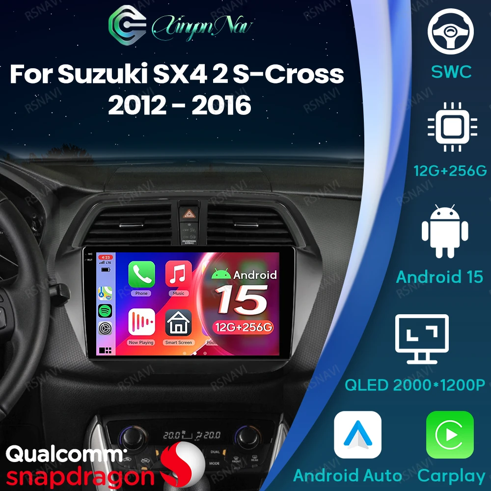 

Android 15 для Suzuki SX4 2 S-Cross 2012-2016 Мультимедийный DSP Стерео Qualcomm Viedo Player GPS Автомобильный радиоприемник Навигация 5G WIFI BT