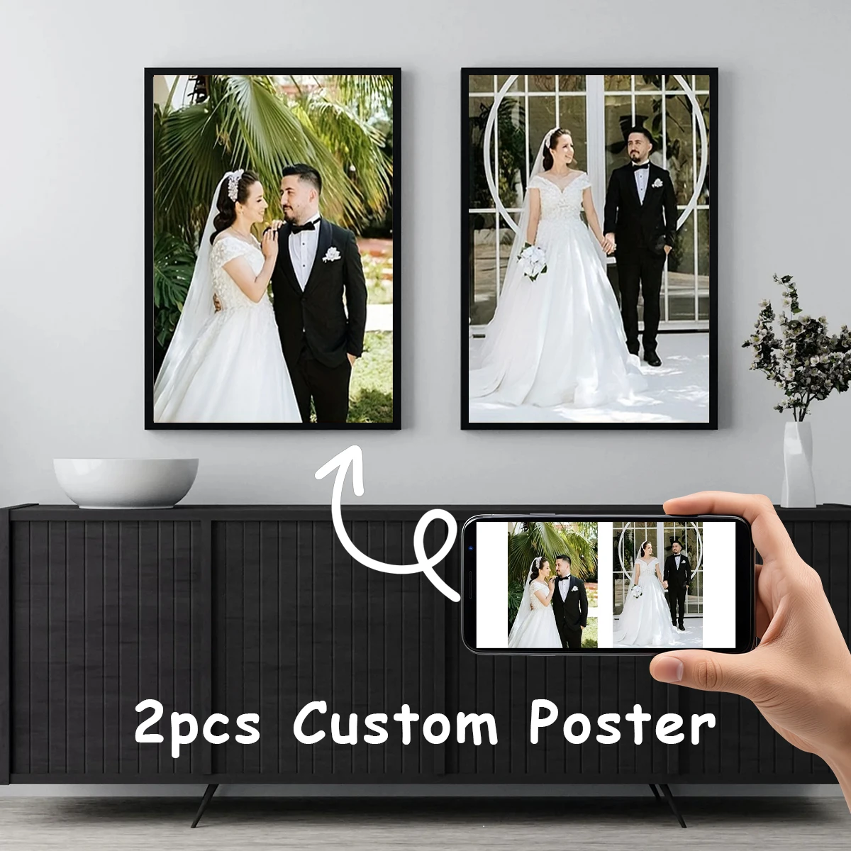 2 Stück/Set individueller Leinwanddruck, personalisiertes Foto, geeignet für Familienleben, Haustiere, Landschaft, Paar, Hochzeiten, Heimdekoration, Poster, Geschenke