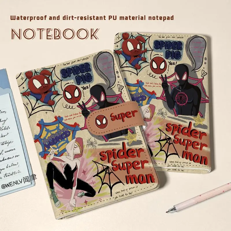 

Spider-Man Cartoon Animation Loose-leaf Book with Magnetic Buckle A6 Ledger High-Value A5 PU Soft Leather Thickened Notebook