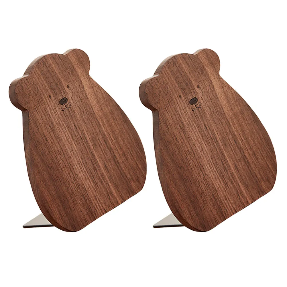 

2Pcs Bear Shape Wood Bookends Metal Bookstand Desktop Office Decorative Cartoon Wooden Book Stopper Bookstand