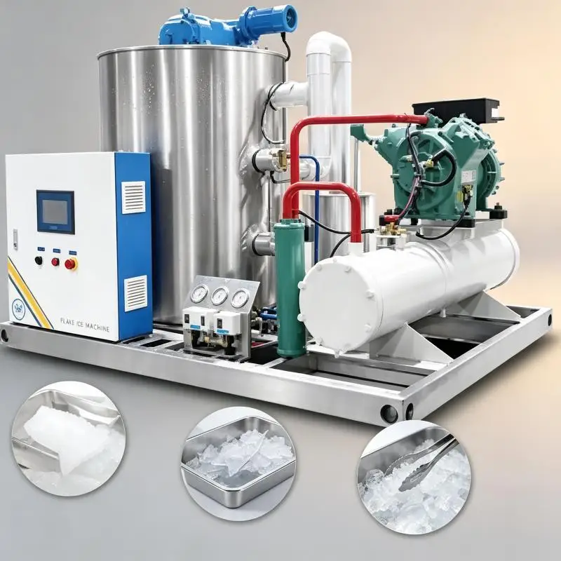 Flake Ice Machine Industrial Ice Maker Fast Freezing High Output Stainless Steel System for Seafood Storage