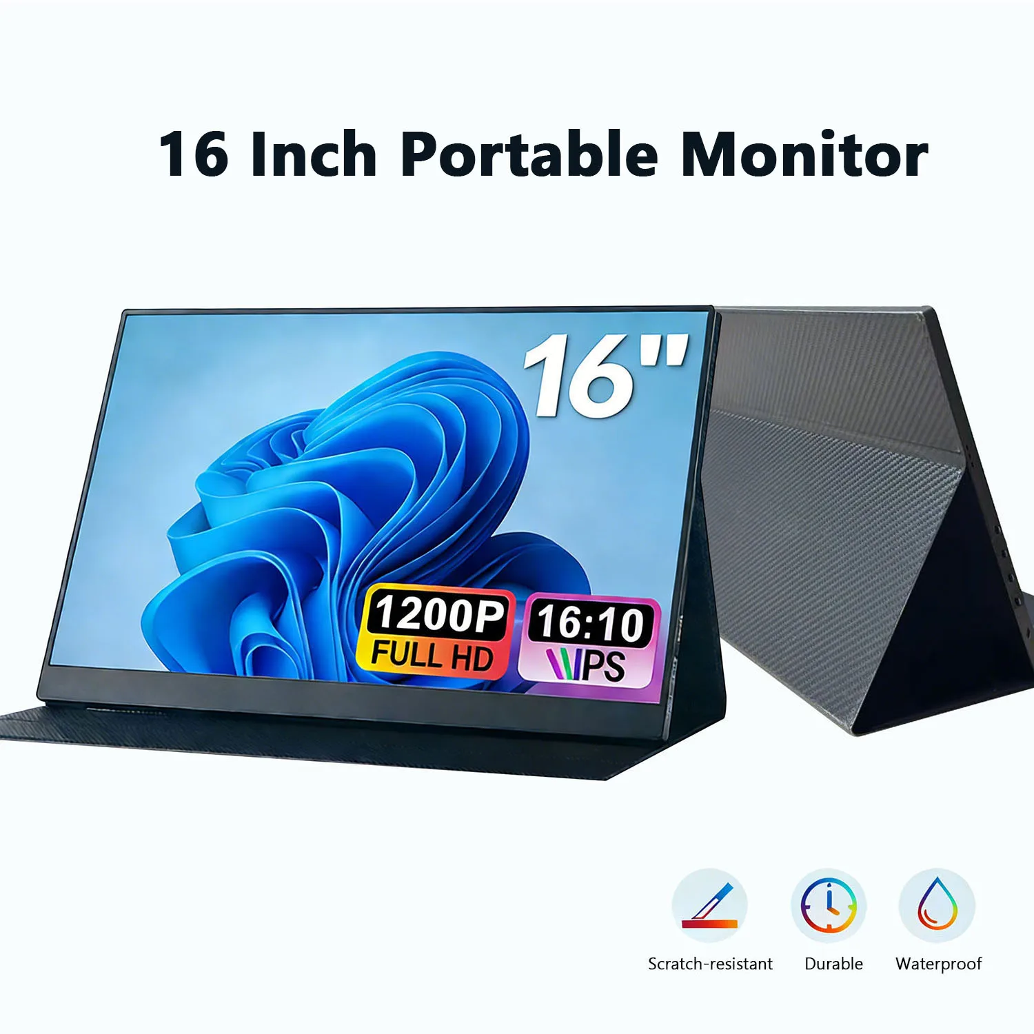 MAFNKOU 16-Inch Portable Monitor 1200P HDR 16:10 Second Screen PC Loptop External Display For XBox PS4 / 5 Switch Cell Phone