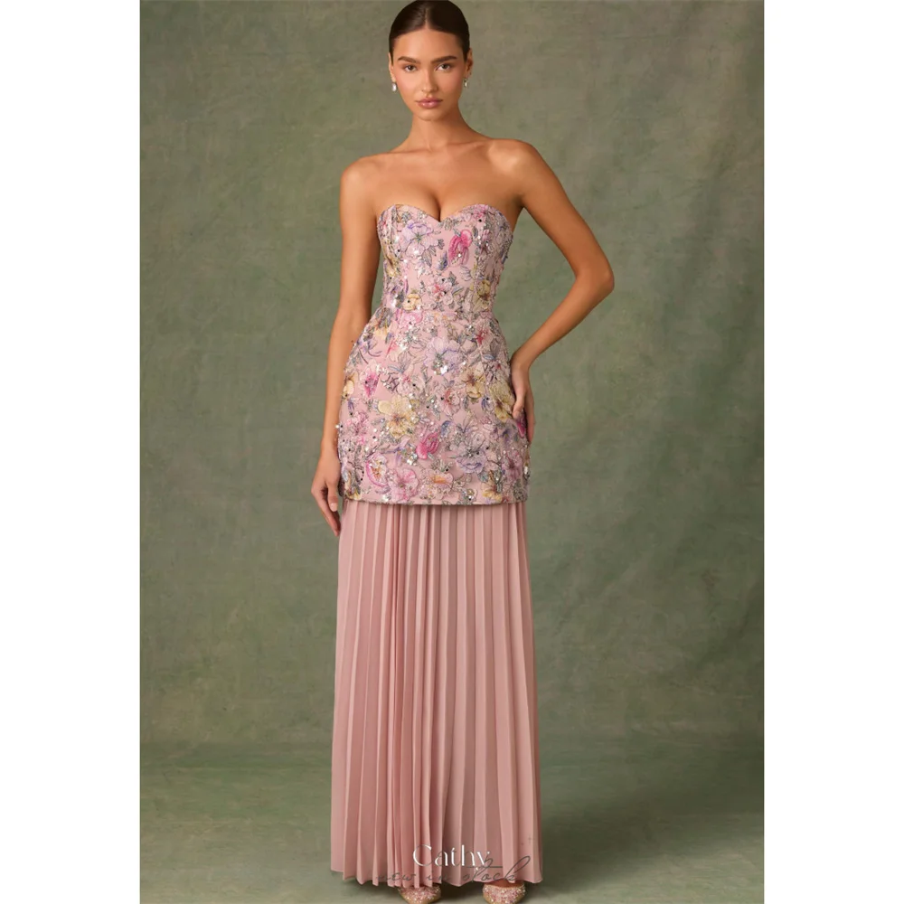 

Cathy Customized Pink Sweetheart Neck Embroidery Prom Dresses Sequins Sleeveless vestidos de noiva Column Lace-up Formal Evening