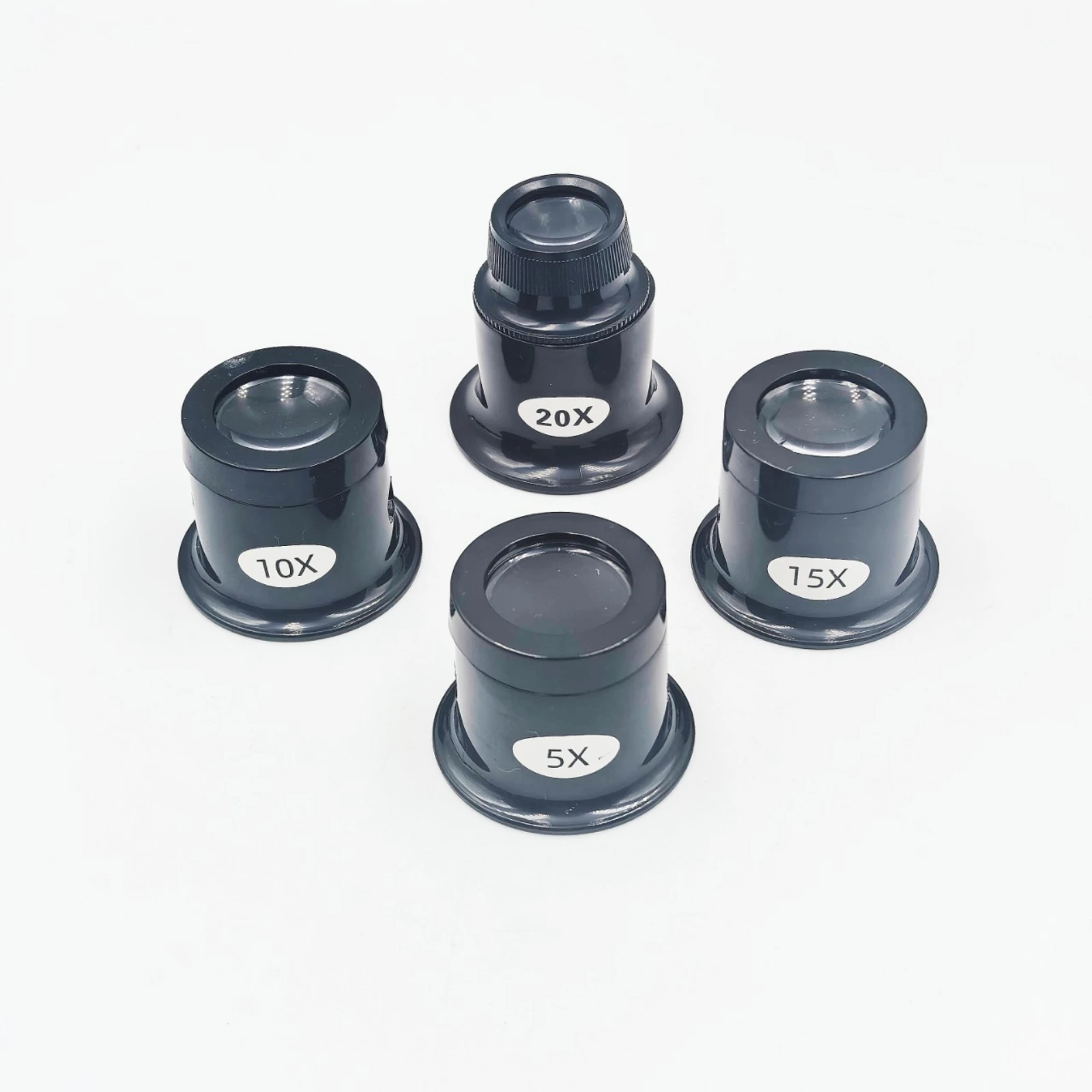 4 Pieces Magnifier Set Cylindrical Body Jeweler's Loupe 10x Magnifier Round Base Handheld Eye Loupe Blister Card