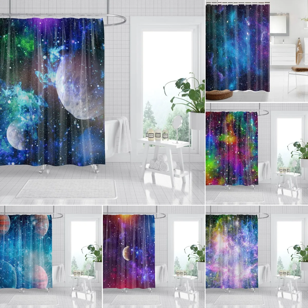 Colorful Galaxy Space Shower Curtain Psychedelic Starry Hang Curtain Bathroom Decoration Polyster Fabric Bathroom Accessories