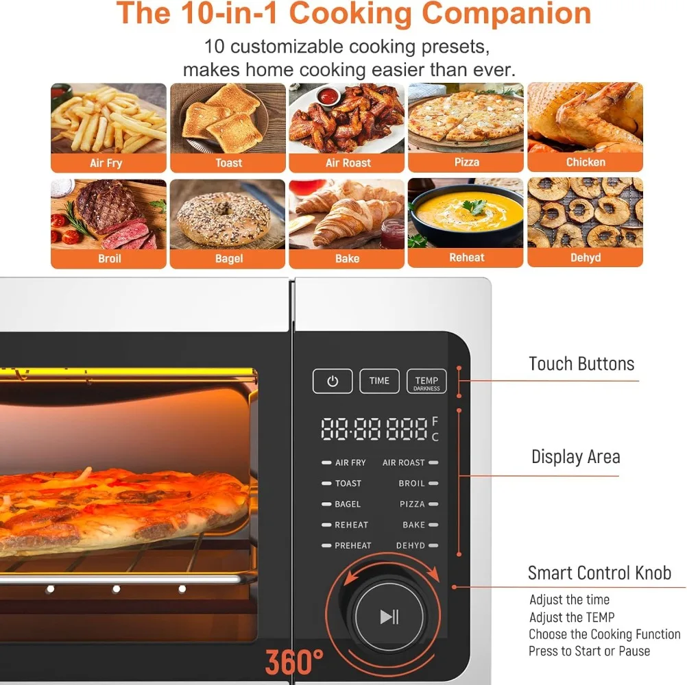 Toaster Oven Air Fryer Combo - Fabuletta 10-in-1 Countertop Convection Oven 1800W, Flip Up & Away Capability