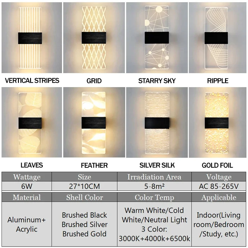 Imagem -02 - Acrílico Indoor Led Wall Light Modern Nordic Sconce Lâmpadas Varanda Corredor Luzes de Cabeceira Decoração Home 6w Ac85265v