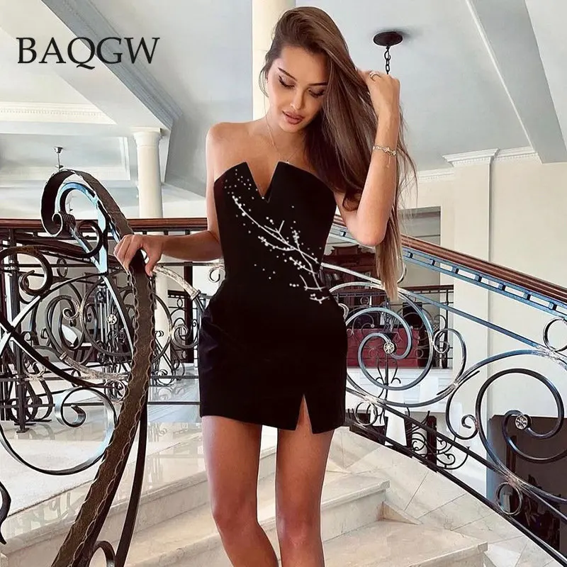 Sexy V Neck Velvet Dress for Women Summer Strapless Off Shoulder Elegant Evening Wrap Mini Dress Autum Sexy Backless Dresses